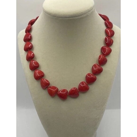 Vintage Red Heart Bead Tourquoise Howlite Beaded Necklace Women’s Sz 18” - Picture 7 of 9